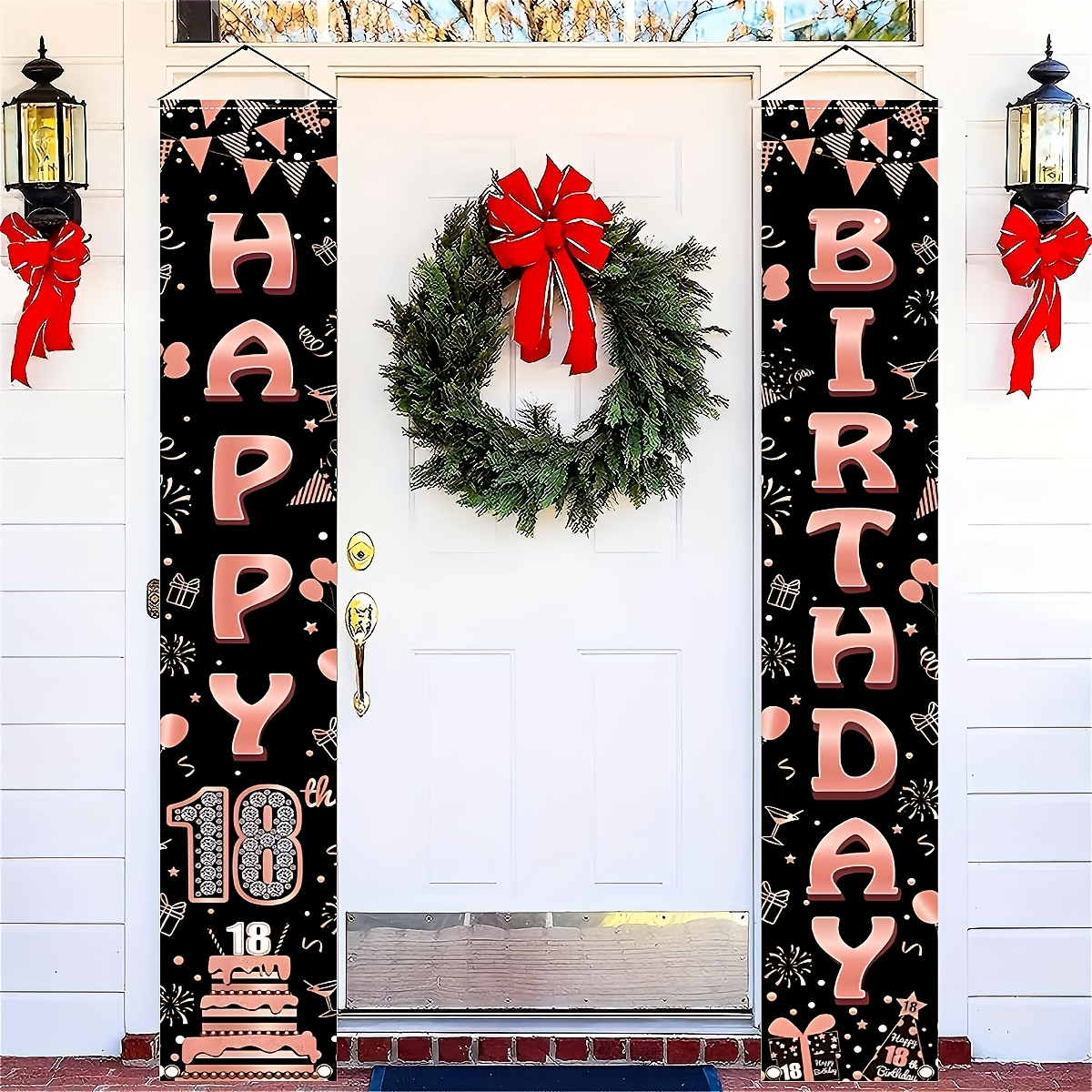 Party Banner Gold - 2Pcs Rose Gold Polyester Door Couplets,