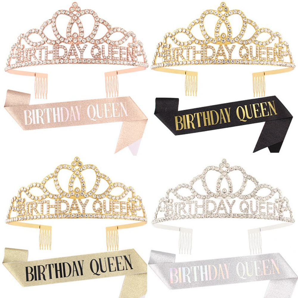 Birthday Sash Glitter - Rose Gold Glitter Birthday Queen Rhinestone
