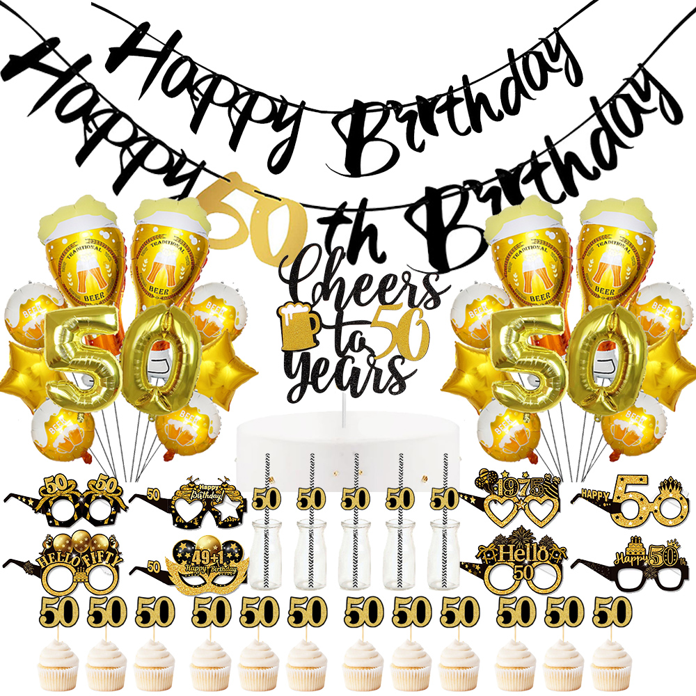 Party Banner Gold - Black Gold Happy Birthday Banner Cake