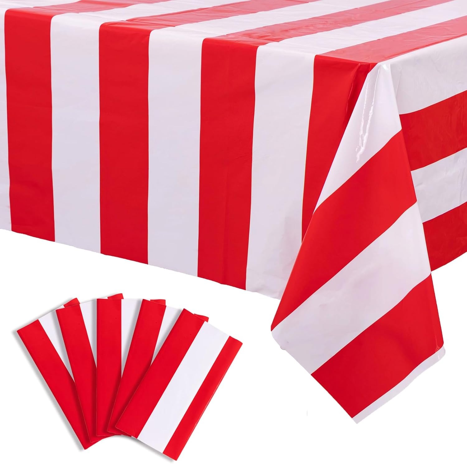 Table Cloth Disposable - 3 Packs Red and White Horizontal