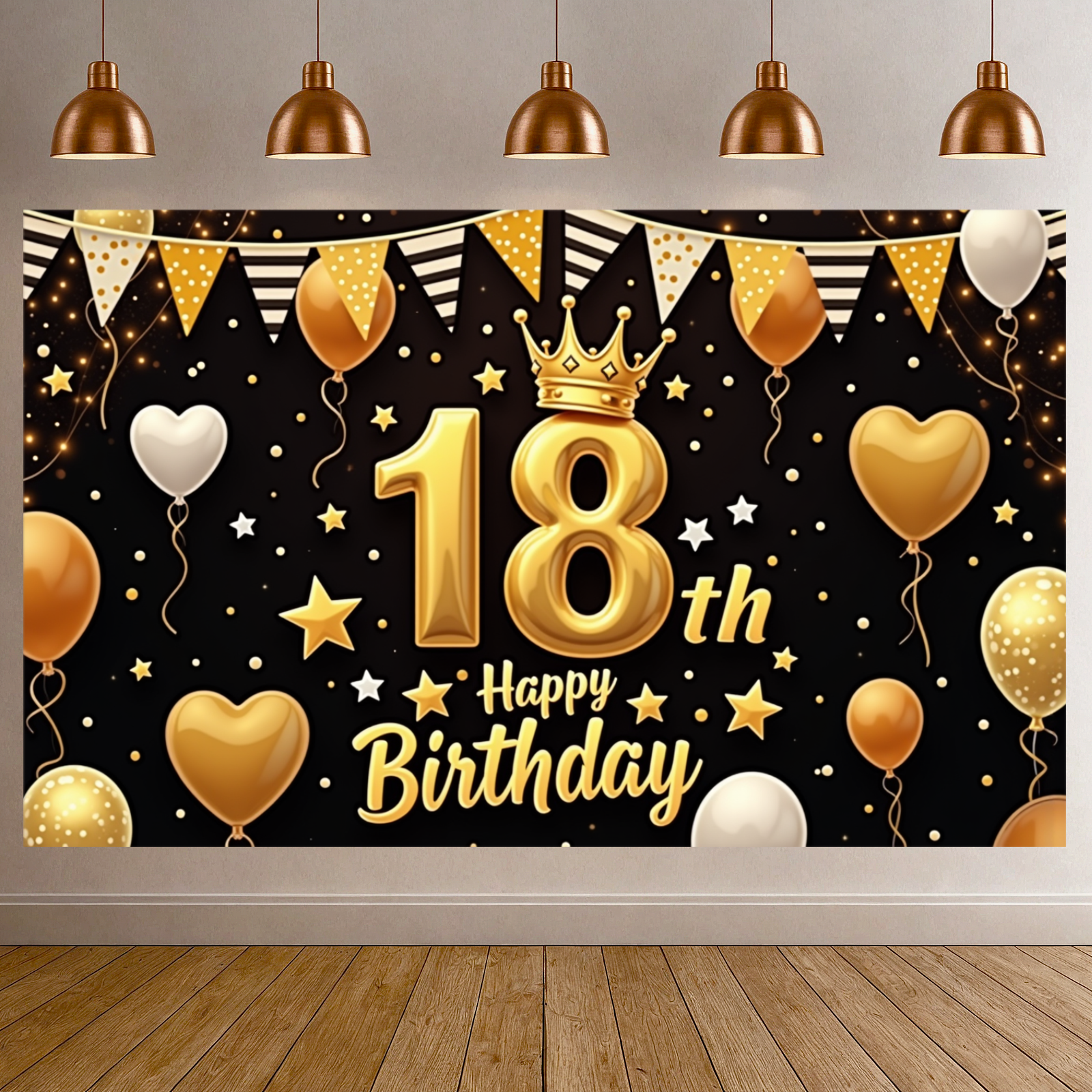 Party Banner Gold - Teen Birthday Display Black Background Gold