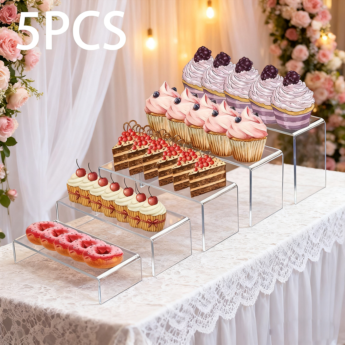 5pcs Acrylic Dessert Display S - огляд і ціна Cupcake Stand Tier
