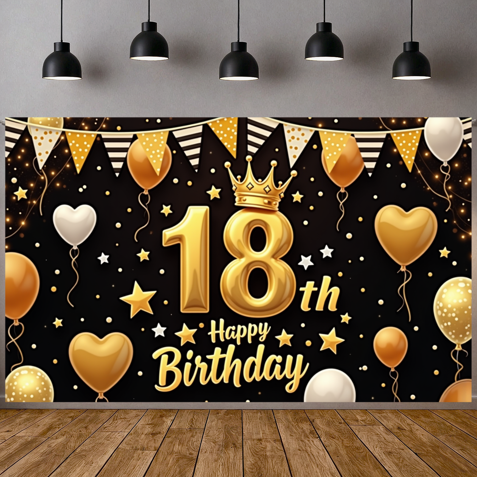 Teen Birthday Display Black Ba - огляд і ціна Party Banner Gold