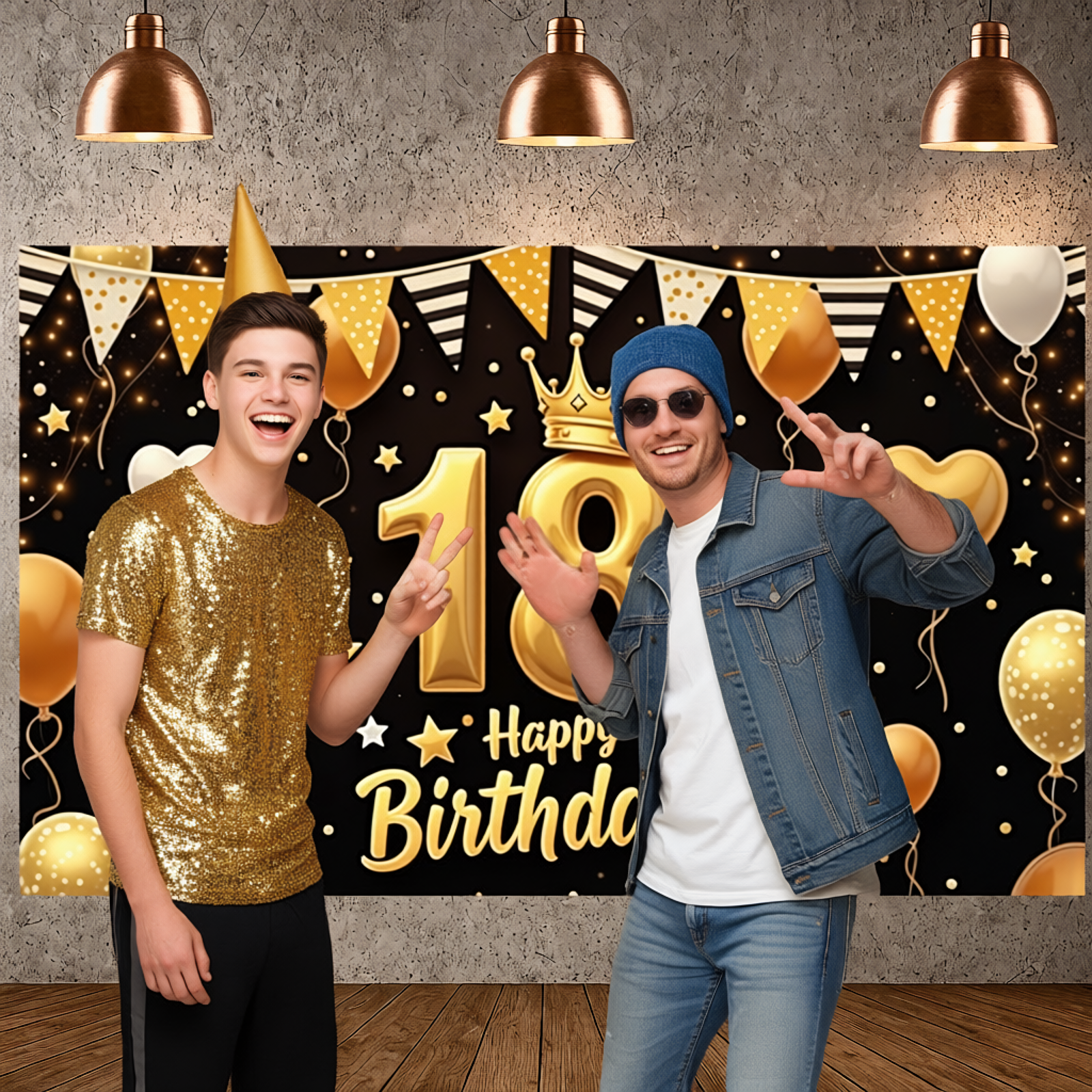 Teen Birthday Display Black Ba - огляд і ціна Party Banner Gold