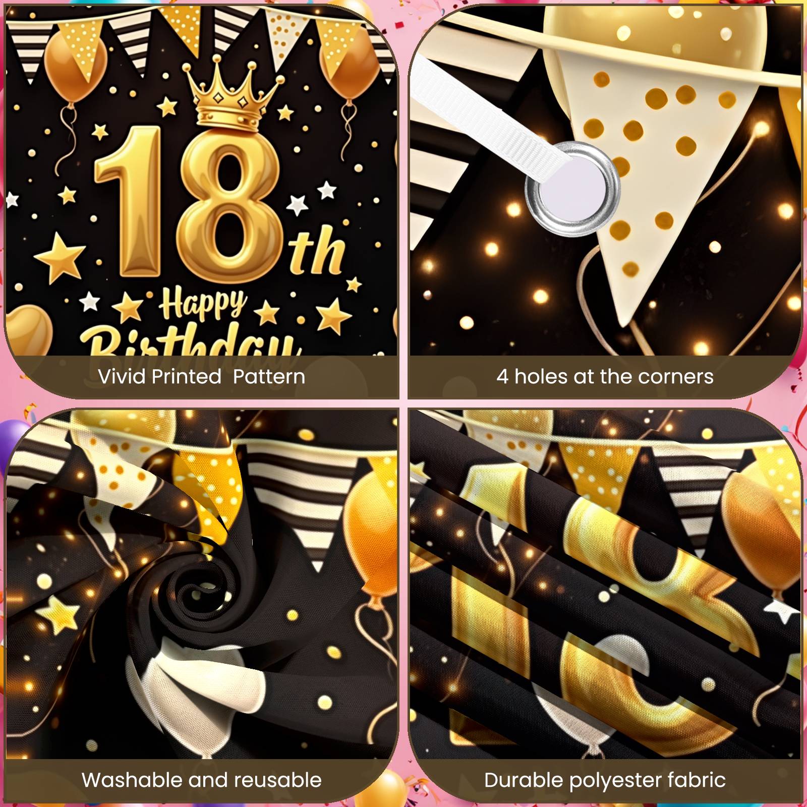 Teen Birthday Display Black Ba - огляд і ціна Party Banner Gold